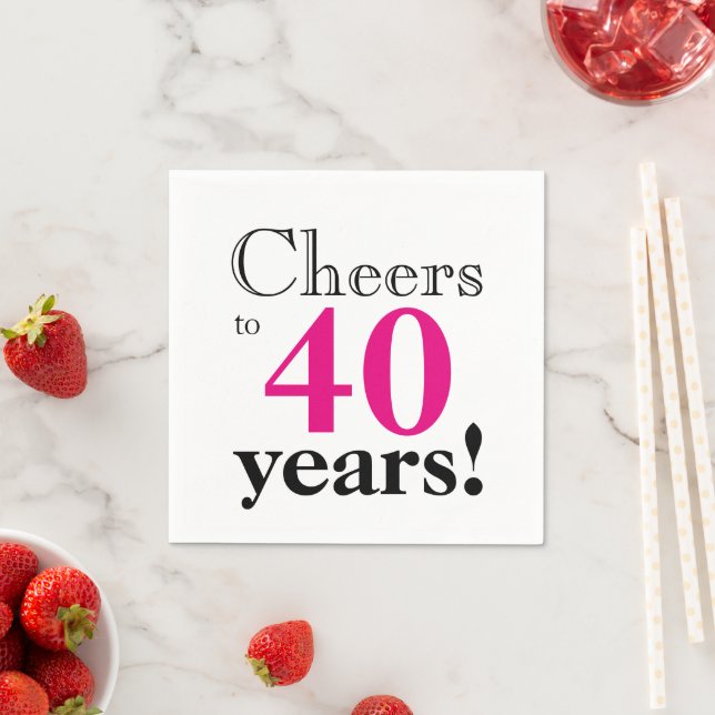 Cheers to 40 years retro font hot pink fun napkins (Insitu)