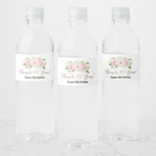 Cheers to 40 Years Rose Gold Flowers Birthday Water Bottle Label