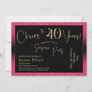 Cheers to 40 Years Surprise Birthday, Deep Pink Invitation