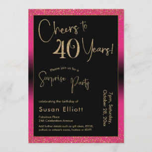 Cheers to 40 Years Surprise Birthday Party, Pink Invitation