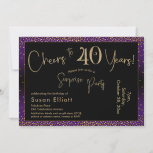 Cheers to 40 Years Surprise Birthday, Purple Invitation