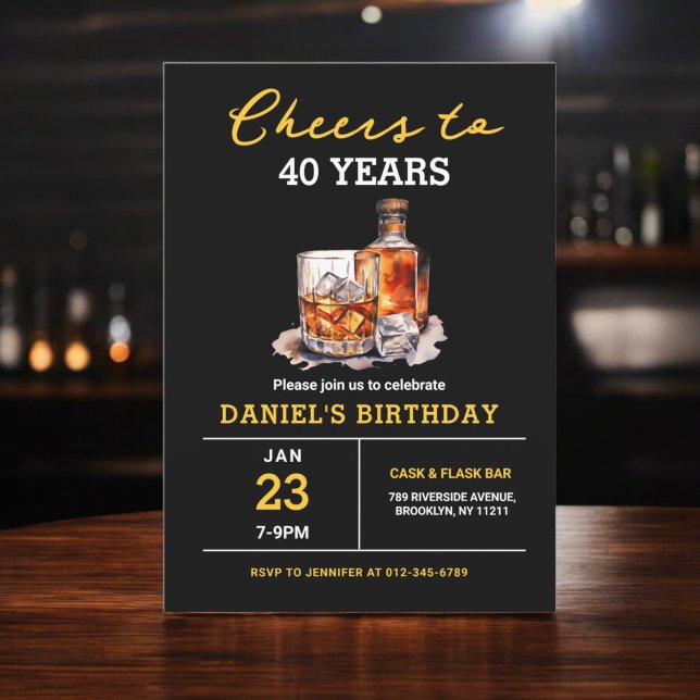 Cheers to 40 Years Whiskey Bourbon Birthday Party Invitation (Creator Uploaded)