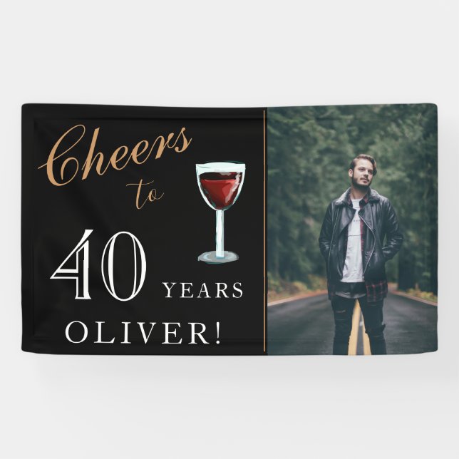Cheers to 40 Years Wine 40th Birthday Photo Banner (Horizontal)