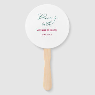 Cheers to 40th birthday name date mauve blue elega hand fan