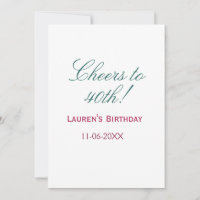 Cheers to 40th birthday name date mauve blue elega