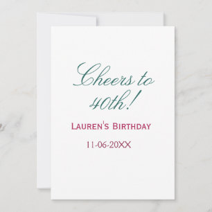 Cheers to 40th birthday name date mauve blue elega invitation