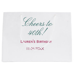 Cheers to 40th birthday name date mauve blue elega large gift bag