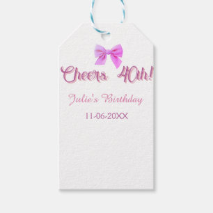 Cheers to 40th birthday name date mauve pink bow gift tags