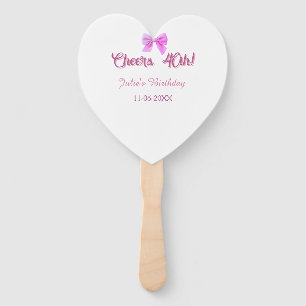Cheers to 40th birthday name date mauve pink bow hand fan