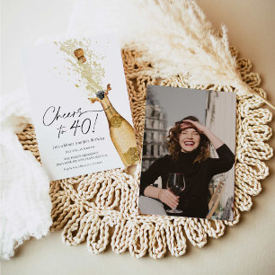 Cheers to 40th Birthday Photo Invitation