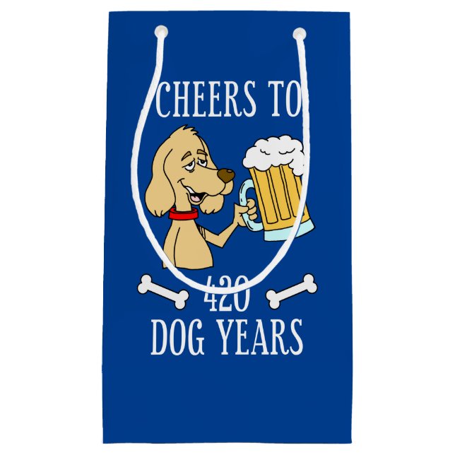 Cheers To 420 Dog Years 60th Birthday Small Gift Bag (Front)