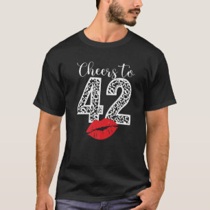 Cheers To 42 Years Lips Happy Birthday Leopard Bor T-Shirt