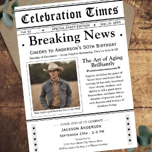 Cheers to 50! Newspaper Birthday Invitation