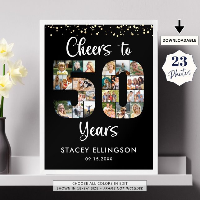 Cheers to 50 Years 23 Photos Number Cutout Collage Poster (Creator Uploaded)