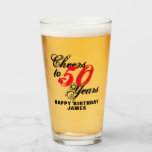 Cheers to 50 years 50th Birthday beer glass gift<br><div class="desc">Cheers to 50 years 50th Birthday beer glass gift for over the hill men. Custom name present for dad, husband, brother, father, grandpa, uncle, friend, coworker, boss, colleague, teacher, coach etc. Vintage typography design for fiftieth Birthday party celebration. Add your own age. Also nice for 30th 40th 60th 70th Birthday....</div>