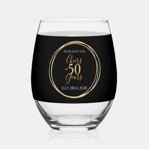 Cheers to 50 Years 50th Birthday Black Gold Party Stemless Wine Glass