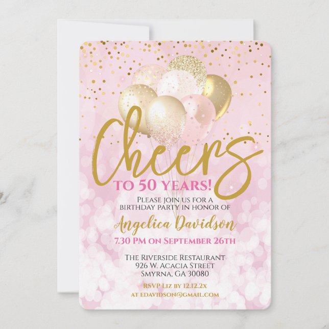 Cheers To 50 Years 50th Birthday Glamourous Invitation (Front)