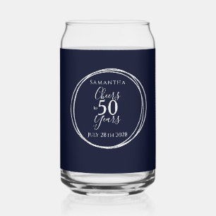 Cheers to 50 Years 50th Birthday Navy Silver Party Can Glass