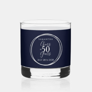 Cheers to 50 Years 50th Birthday Navy Silver Party Whiskey Glass