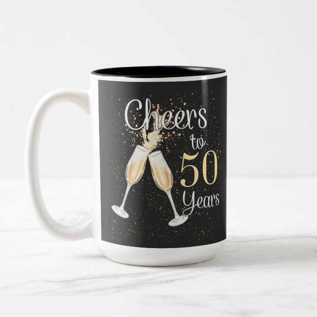 Cheers To 50 Years 50th Birthday Party Two-Tone Coffee Mug (Left)