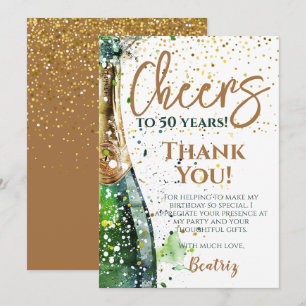 Cheers To 50 Years 50th Birthday Thank You Card
