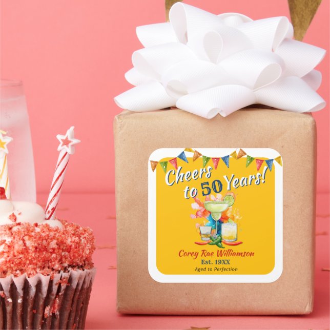 Cheers to 50 Years Aged to Perfection - Fiesta  Square Sticker (Party)