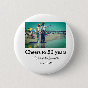 cheers to 50 years anniversary add name photo date 6 cm round badge