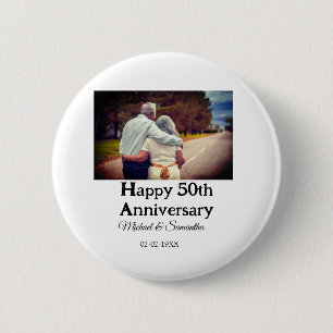 cheers to 50 years anniversary add name photo date 6 cm round badge