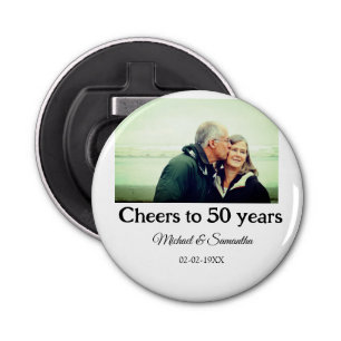 cheers to 50 years anniversary add name photo date bottle opener