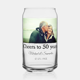 cheers to 50 years anniversary add name photo date can glass