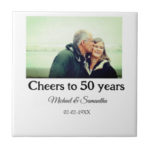 cheers to 50 years anniversary add name photo date ceramic tile