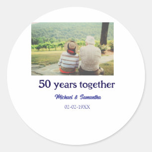cheers to 50 years anniversary add name photo date classic round sticker