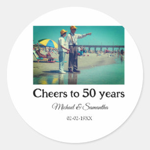 cheers to 50 years anniversary add name photo date classic round sticker