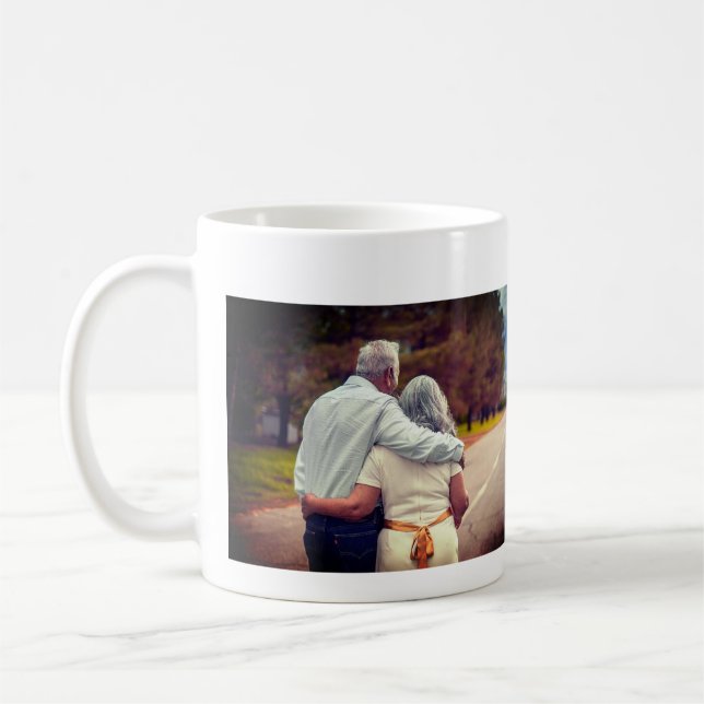 cheers to 50 years anniversary add name photo date coffee mug (Left)