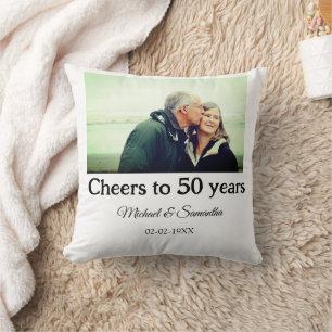 cheers to 50 years anniversary add name photo date cushion