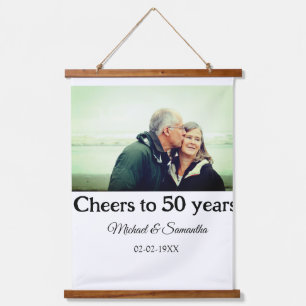 cheers to 50 years anniversary add name photo date hanging tapestry