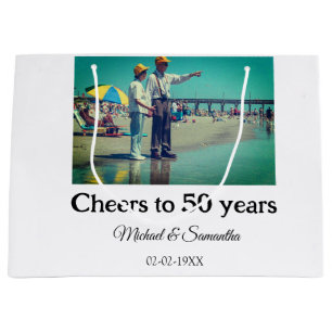 cheers to 50 years anniversary add name photo date large gift bag