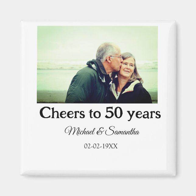 cheers to 50 years anniversary add name photo date magnet (Front)