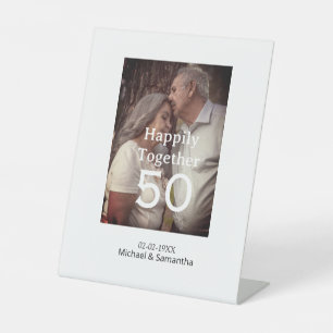 cheers to 50 years anniversary add name photo date pedestal sign