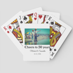cheers to 50 years anniversary add name photo date playing cards