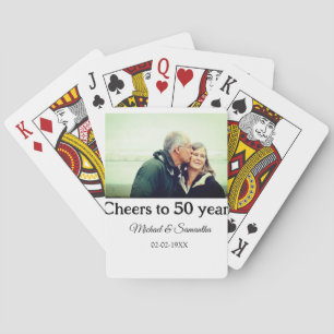cheers to 50 years anniversary add name photo date playing cards