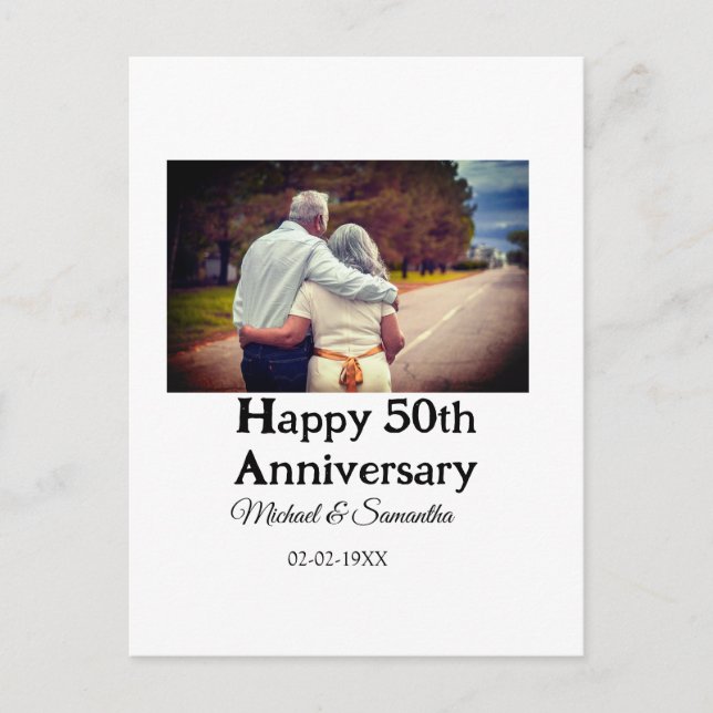 cheers to 50 years anniversary add name photo date postcard (Front)