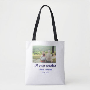 cheers to 50 years anniversary add name photo date tote bag