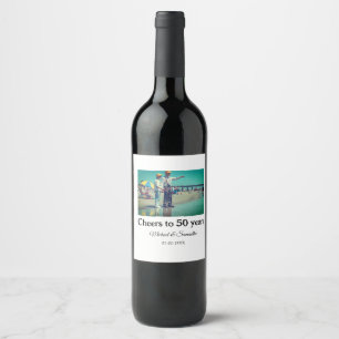 cheers to 50 years anniversary add name photo date wine label