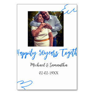 cheers to 50 years anniversary blue leaf photo nam table number