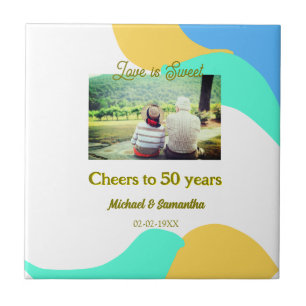 cheers to 50 years anniversary love is Sweet retro Ceramic Tile
