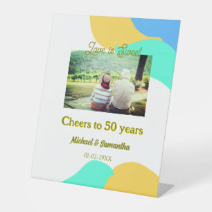 cheers to 50 years anniversary love is Sweet retro Pedestal Sign
