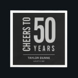 Cheers to 50 Years Birthday Celebration Napkin<br><div class="desc">Birthday party cocktail napkins are personalised with the birthday years,  honoree's name and party date in silver grey on a black background,  or any colour you choose. Ideal for any birthday year celebration,  retirement party,  anniversary celebration,  party keepsake or any occasion. MORE colours in our collection.</div>