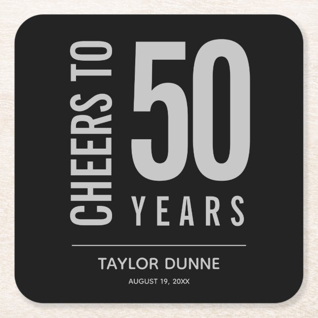 Cheers to 50 Years Birthday Celebration Square Paper Coaster (Front)