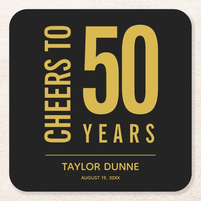 Cheers to 50 Years Birthday Celebration Square Paper Coaster (Front)
